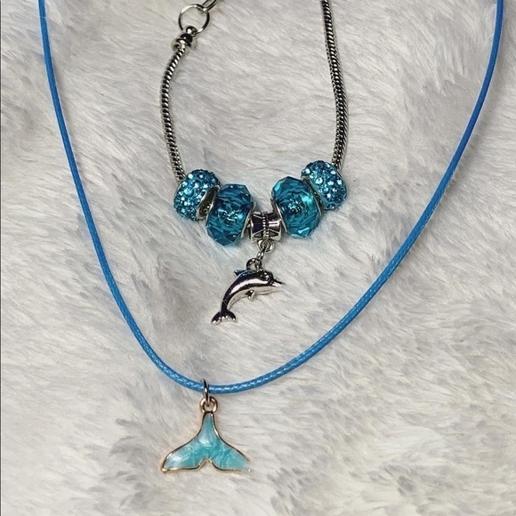 Blue necklace and bracelet set - Picture 1 of 3